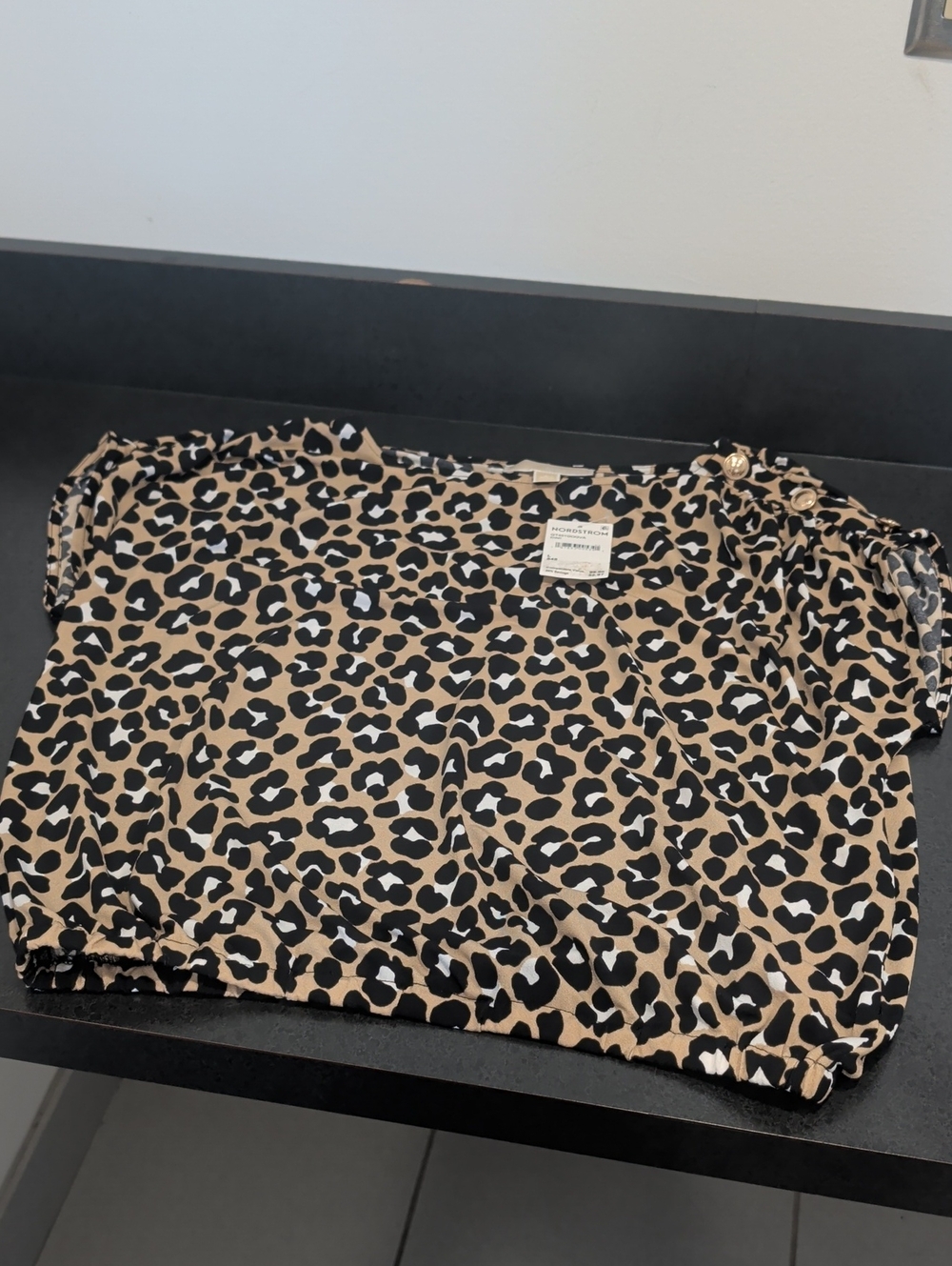 MICHAEL Michael Kors Leopard Print Blouse - Tan, Black & White